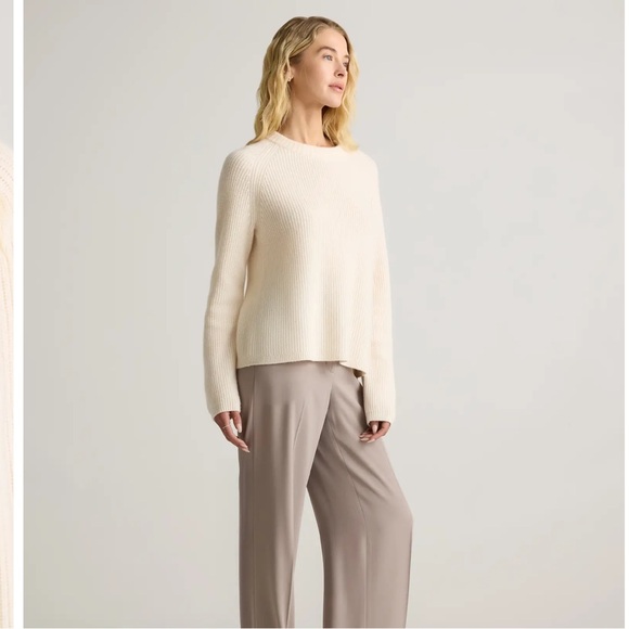 Quince Mongolian Cashmere Fisherman Crewneck Sweater Soft Ivory - Picture 10 of 13